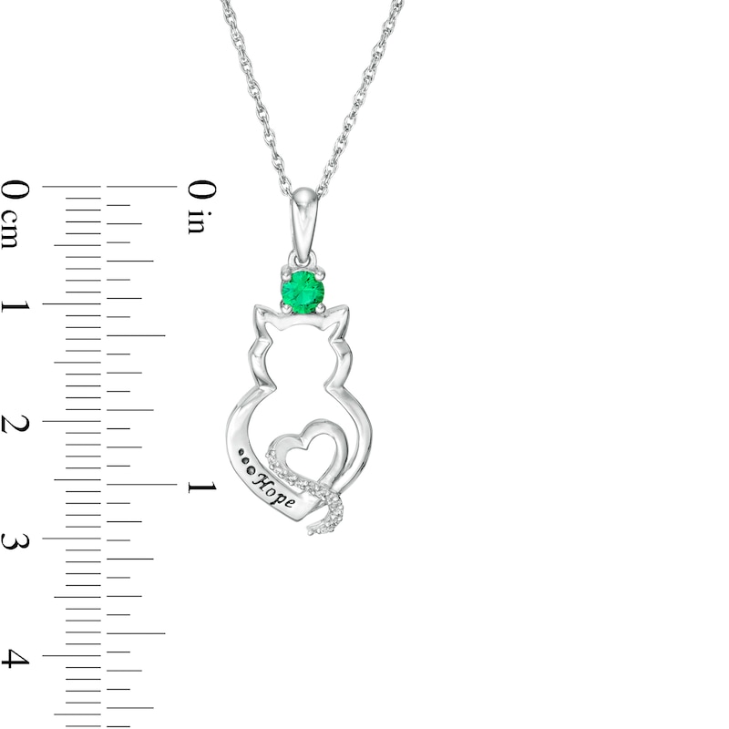 Main Image 3 of Simulated Birthstone and Diamond Accent Engravable Cat Outline and Heart Pendant in Sterling Silver (1 Stone and Line)