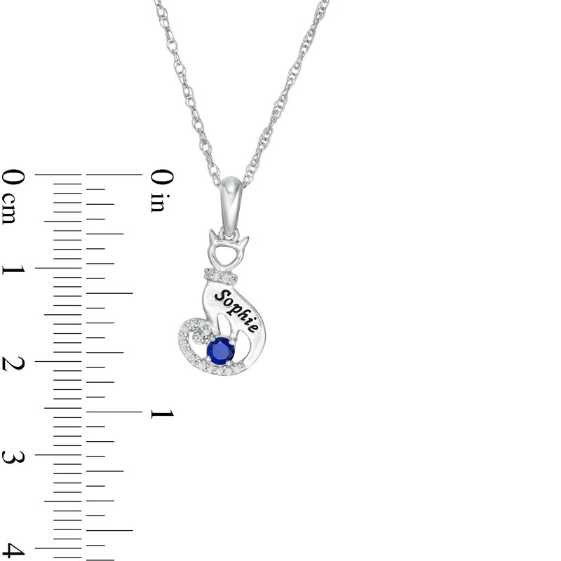 Main Image 3 of 3.0mm Simulated Birthstone and 1/20 CT. T.W. Diamond Engravable Cat Pendant in Sterling Silver (1 Stone and Line)