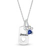 Thumbnail Image 1 of Heart-Shaped Simulated Birthstone Engravable Paw Print and Dog Tag Charm Pendant in Sterling Silver (1 Stone and Line)