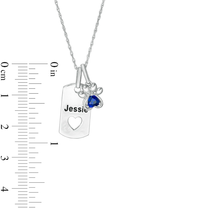 Main Image 3 of Heart-Shaped Simulated Birthstone Engravable Paw Print and Dog Tag Charm Pendant in Sterling Silver (1 Stone and Line)