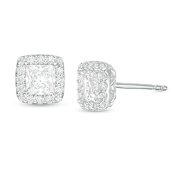 1.45 CT. T.W. Princess-Cut Diamond Frame Stud Earrings in 14K White Gold