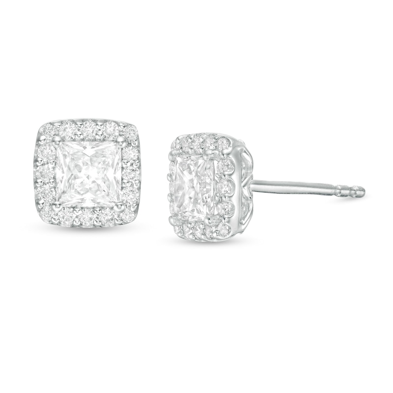 1.45 CT. T.W. Princess-Cut Diamond Frame Stud Earrings in 14K White Gold|Peoples Jewellers