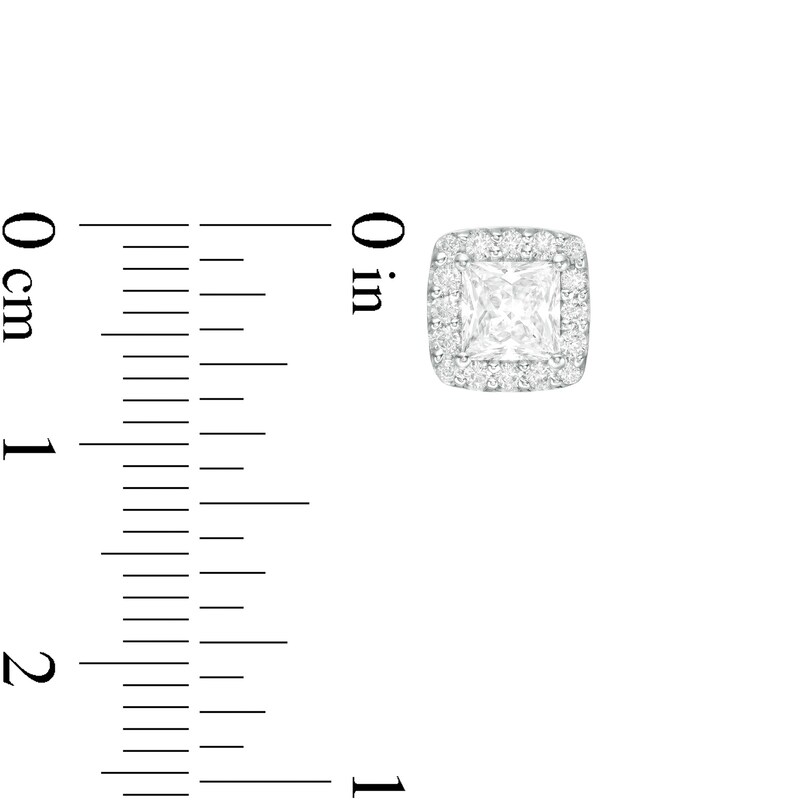 Main Image 3 of 1.45 CT. T.W. Princess-Cut Diamond Frame Stud Earrings in 14K White Gold