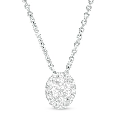 0.29 CT. T.W. Certified Oval Diamond Frame Pendant in 14K White Gold (I/SI2) - 19"