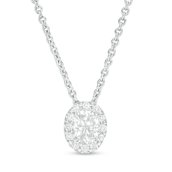0.29 CT. T.W. Certified Oval Diamond Frame Pendant in 14K White Gold (I/SI2) - 19"