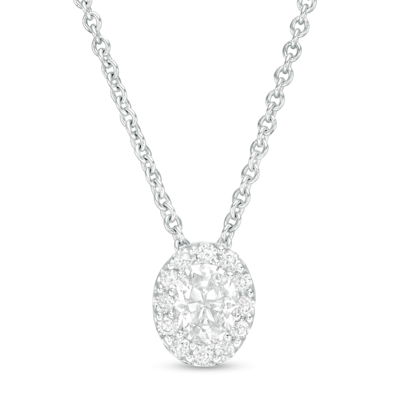 0.29 CT. T.W. Certified Oval Diamond Frame Pendant in 14K White Gold (I/SI2) - 19"|Peoples Jewellers