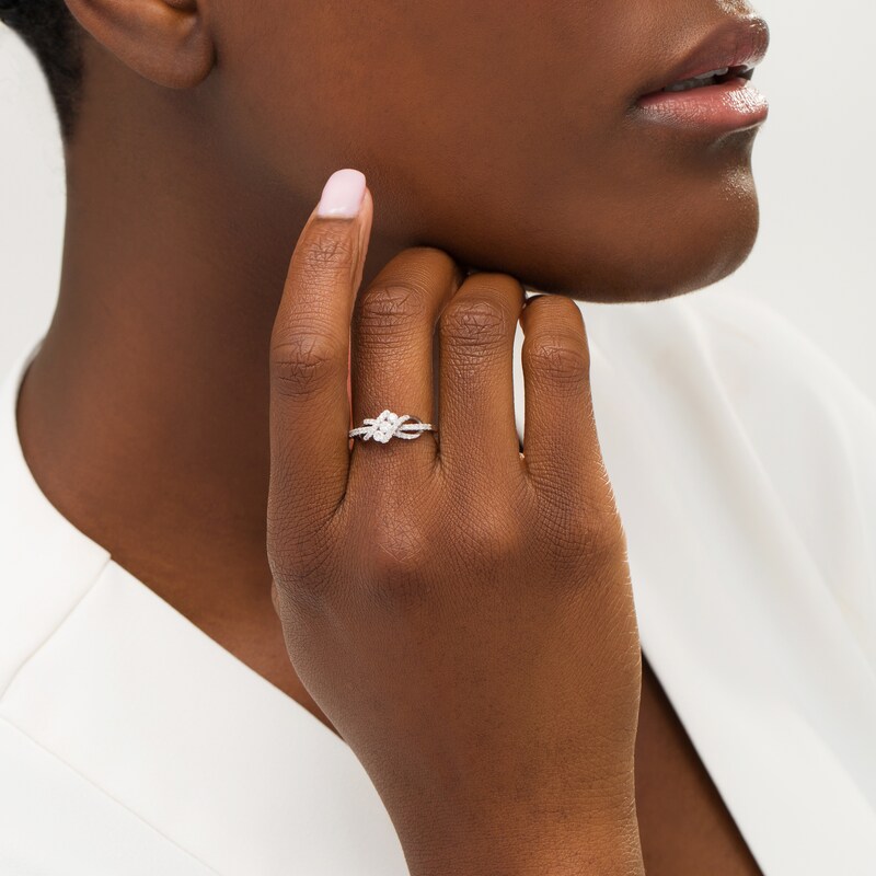 Main Image 2 of 0.29 CT. T.W. Past Present Future® Bypass Twist Ring in 10K White Gold