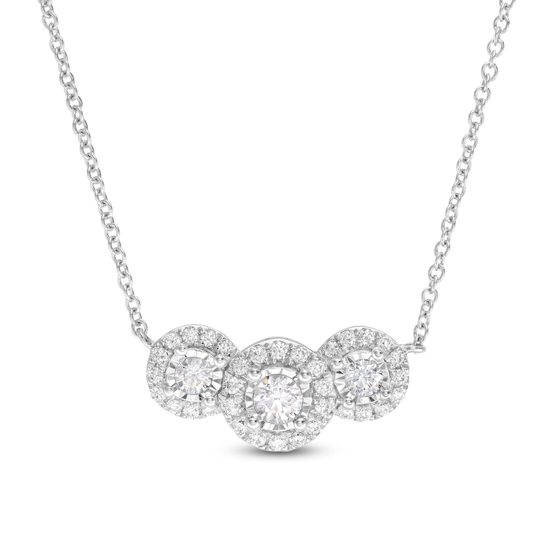 0.50 CT. T.W. Diamond Past Present Future® Frame Necklace in 10K White Gold