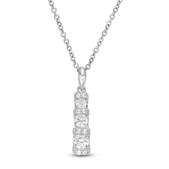 0.45 CT. T.W. Diamond Past Present Future®Graduated Linear Pendant in 10K White Gold