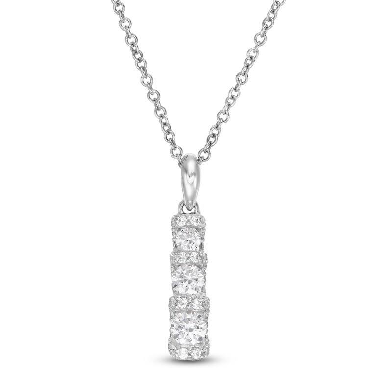 0.45 CT. T.W. Diamond Past Present Future®Graduated Linear Pendant in 10K White Gold