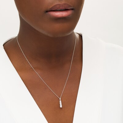 0.45 CT. T.W. Diamond Past Present Future®Graduated Linear Pendant in 10K White Gold