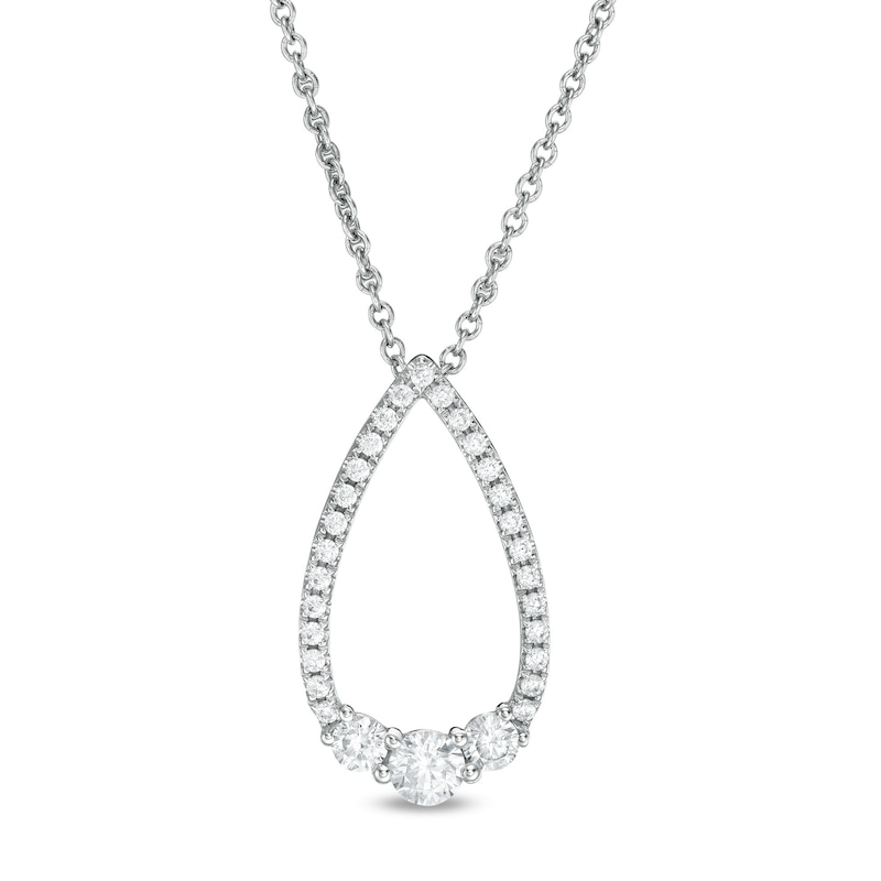 Main Image 1 of 0.37 CT. .TW. Diamond Past Present Future® Teardrop-Shaped Outline Pendant in 10K White Gold