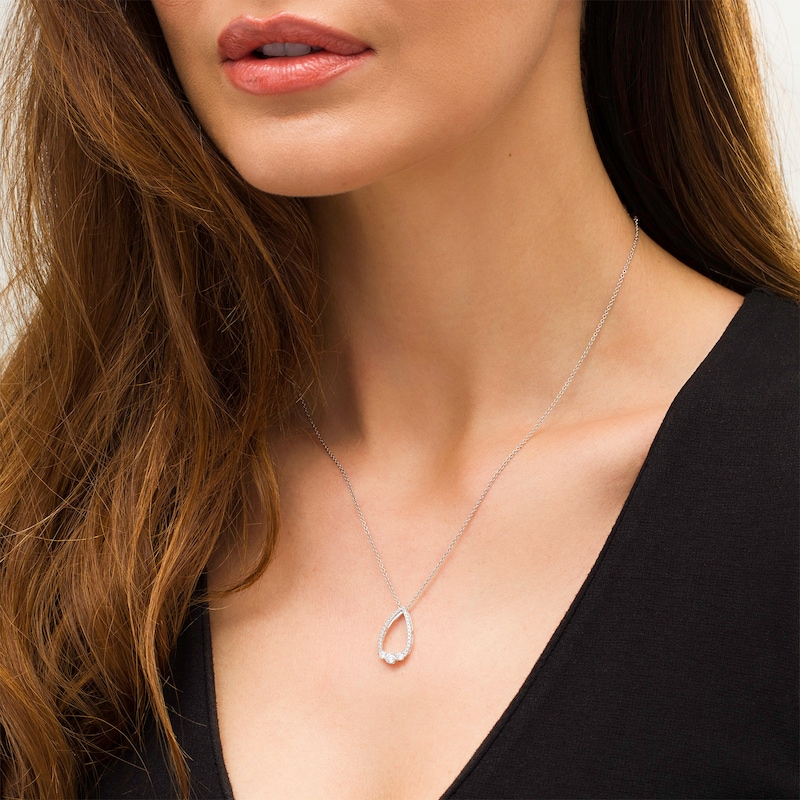 Main Image 2 of 0.37 CT. .TW. Diamond Past Present Future® Teardrop-Shaped Outline Pendant in 10K White Gold