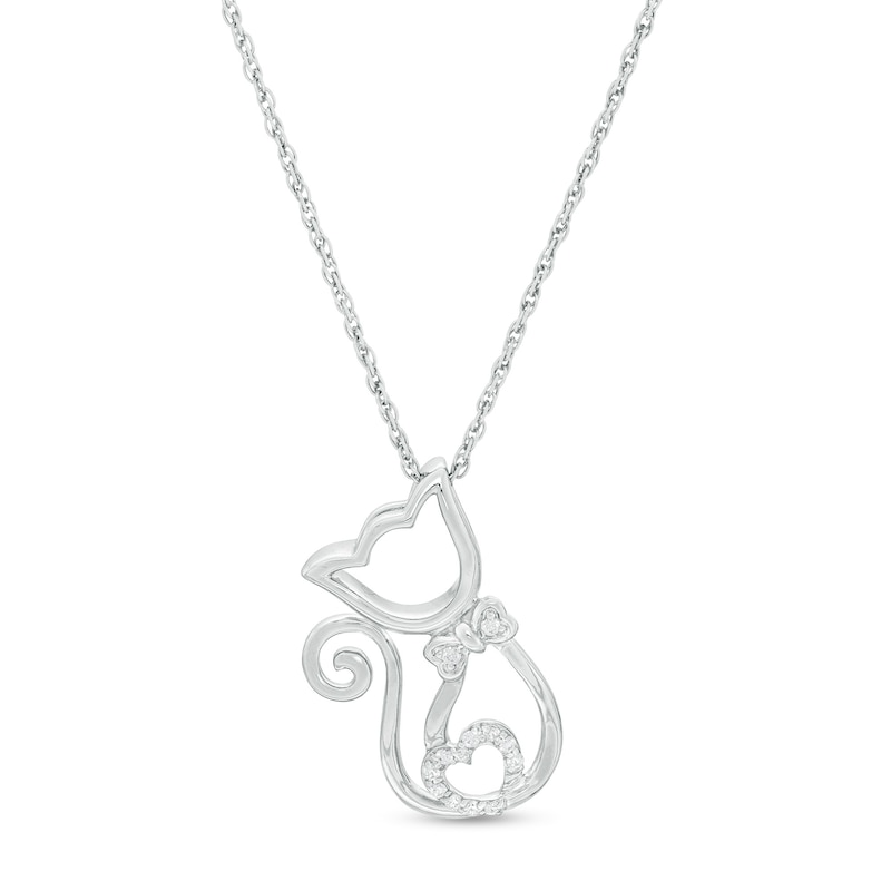 Main Image 1 of 0.04 CT. T.W. Diamond Outline Cat Curly Tail Pendant in Sterling Silver