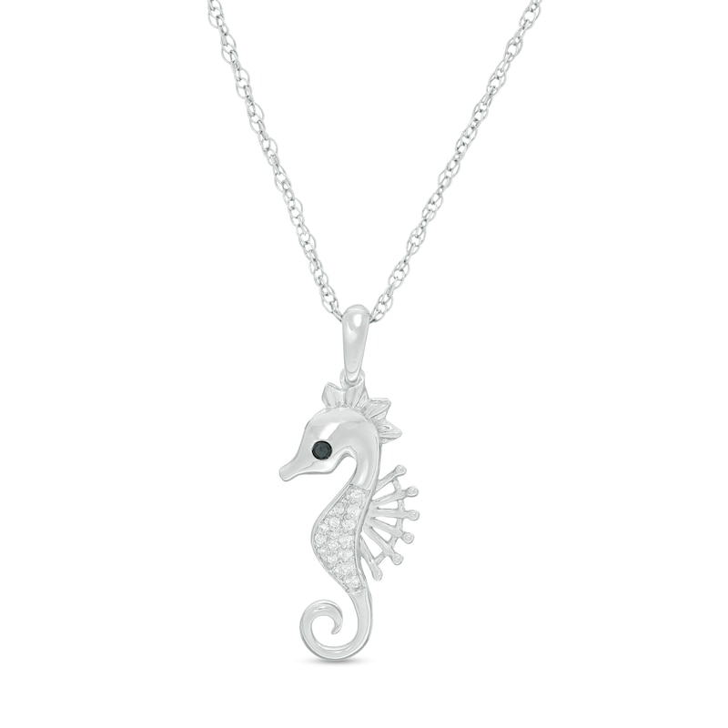 0.04 CT. T.W. Enhanced Black and White Diamond Seahorse Pendant in Sterling Silver
