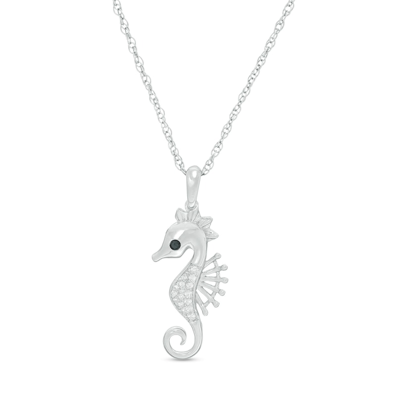 Main Image 1 of 0.04 CT. T.W. Enhanced Black and White Diamond Seahorse Pendant in Sterling Silver