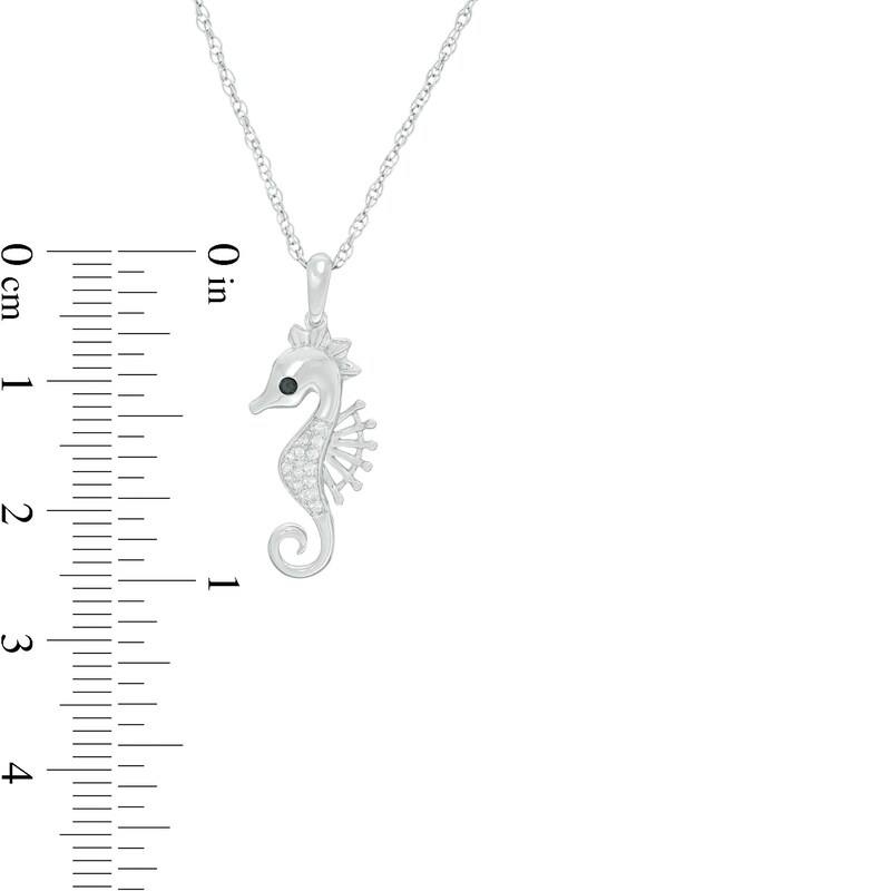 Main Image 3 of 0.04 CT. T.W. Enhanced Black and White Diamond Seahorse Pendant in Sterling Silver