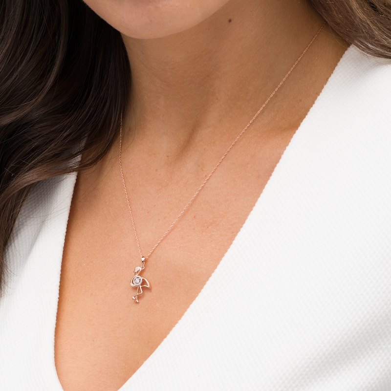 Diamond Accent Outline Flamingo Pendant in 10K Rose Gold