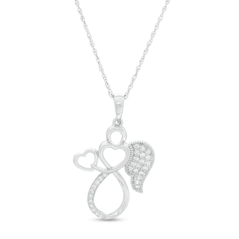 0.085 CT. T.W. Diamond Outline Angel with Heart Vintage-Style Pendant in 10K White Gold