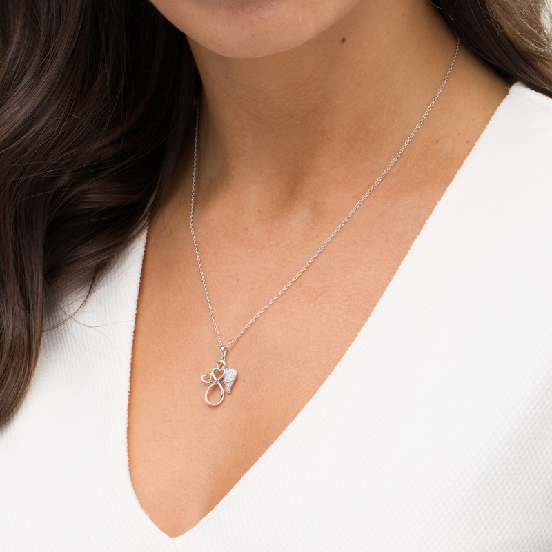 Main Image 2 of 0.085 CT. T.W. Diamond Outline Angel with Heart Vintage-Style Pendant in 10K White Gold