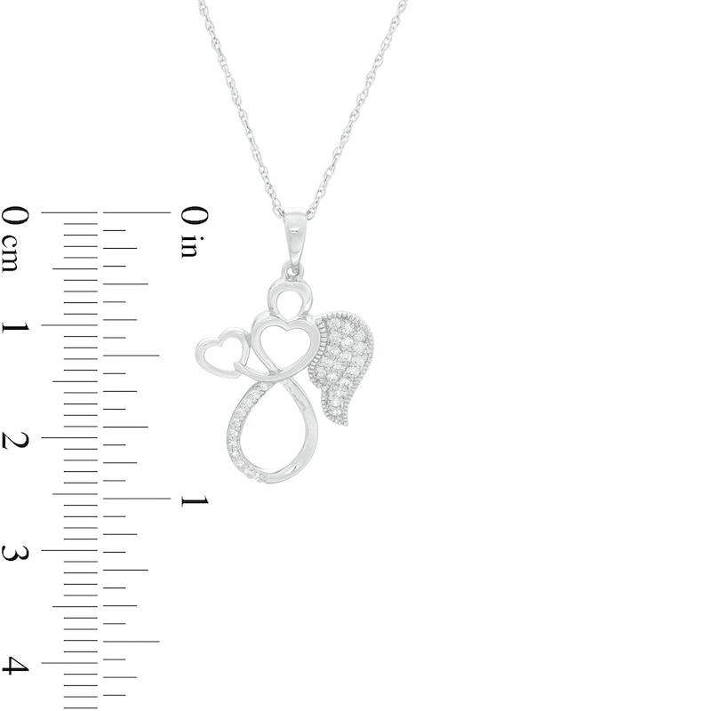 0.085 CT. T.W. Diamond Outline Angel with Heart Vintage-Style Pendant in 10K White Gold