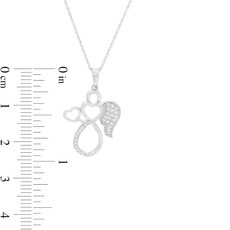 Main Image 3 of 0.085 CT. T.W. Diamond Outline Angel with Heart Vintage-Style Pendant in 10K White Gold