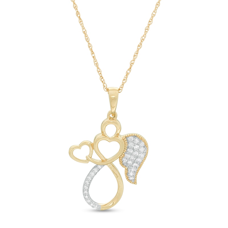 0.085 CT. T.W. Diamond Outline Angel with Heart Vintage-Style Pendant in 10K Gold