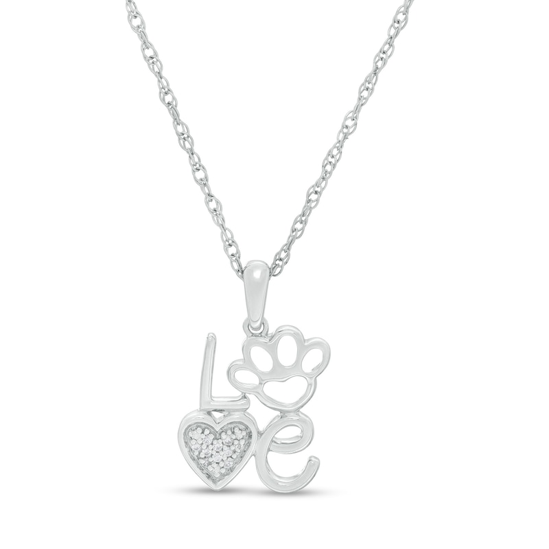 Main Image 1 of Diamond Accent "Love" Paw Print Pendant in Sterling Silver