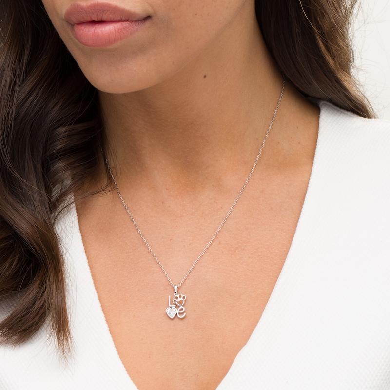 Main Image 2 of Diamond Accent "Love" Paw Print Pendant in Sterling Silver
