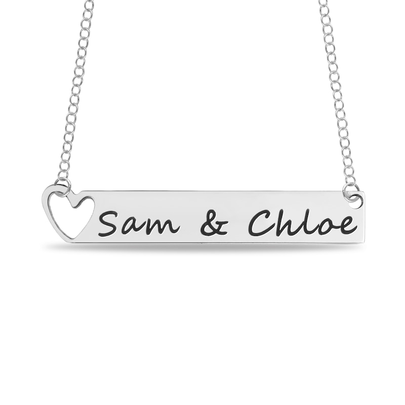 Main Image 1 of Engravable Cut-Out Heart Your Own Handwriting Bar Necklace in Sterling Silver (1 Image and Line)