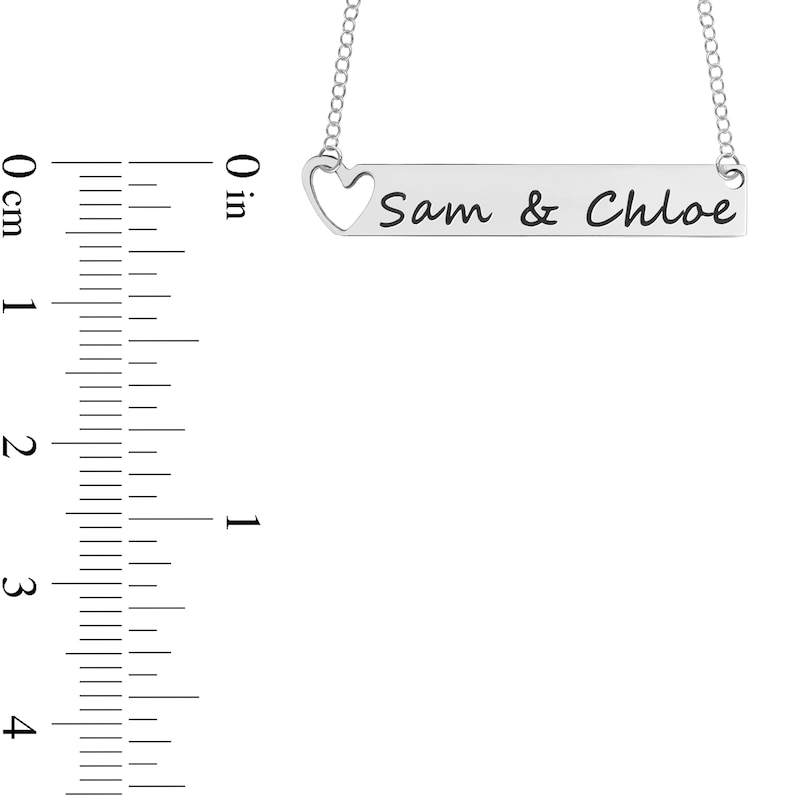 Main Image 4 of Engravable Cut-Out Heart Your Own Handwriting Bar Necklace in Sterling Silver (1 Image and Line)