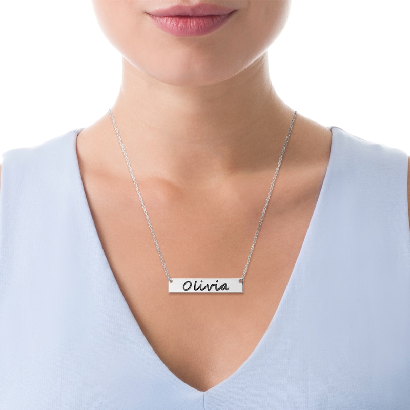 Main Image 2 of Engravable Your Own Handwriting Bar Necklace in Sterling Silver (1 Image and Line)
