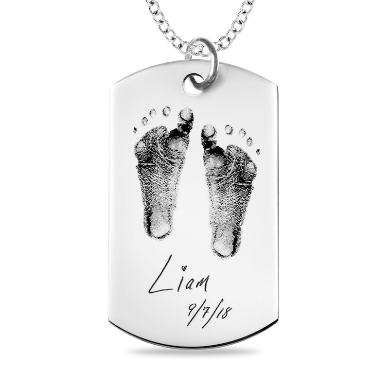 Main Image 1 of Engravable Print and Your Own Handwriting Dog Tag Pendant in Sterling Silver (1 Image and 4 Lines)
