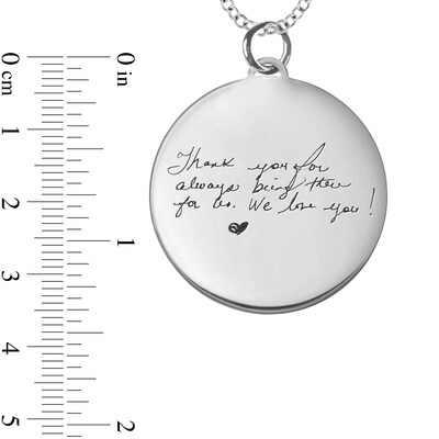 Engravable Your Own Handwriting Disc Pendant in Sterling Silver (1 Image and 4 Lines)