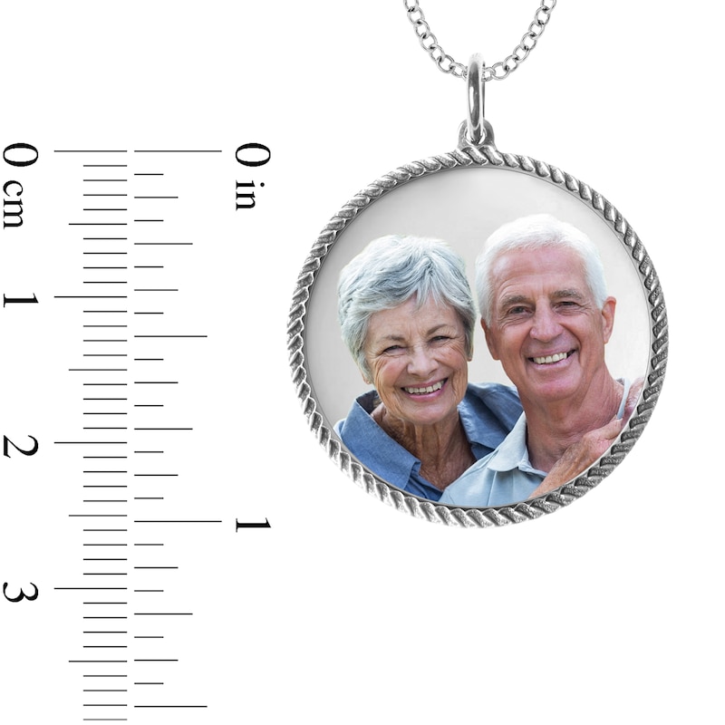 Main Image 4 of Engravable Photo Rope Frame Circle Pendant in Sterling Silver (1 Image and 3 Lines)