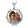 Thumbnail Image 1 of White Sapphire Frame Engravable Photo Circle Pendant in Sterling Silver (1 Image and 4 Lines)
