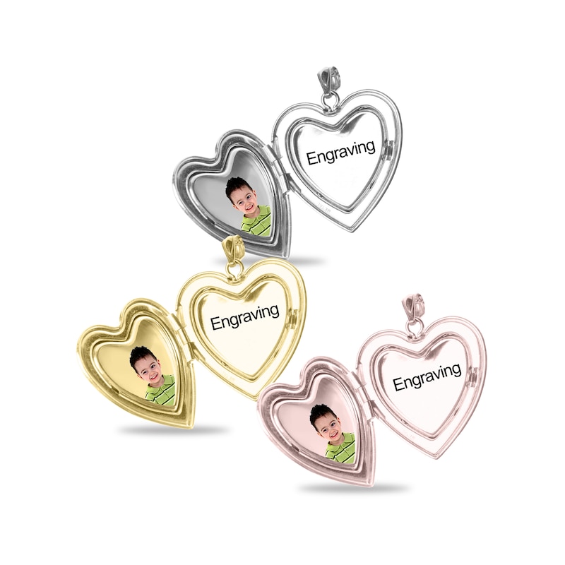 Main Image 3 of Diamond Accent Photo Heart Locket in Sterling Silver with 18K White, Yellow or Rose Gold Plate (1 Image and Line)