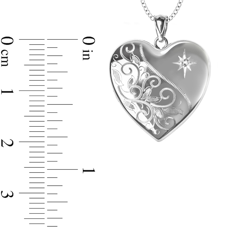 Main Image 4 of Diamond Accent Photo Heart Locket in Sterling Silver with 18K White, Yellow or Rose Gold Plate (1 Image and Line)