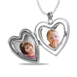 Engravable Photo Heart Locket in Sterling Silver (1-2 Images and 3 Lines)