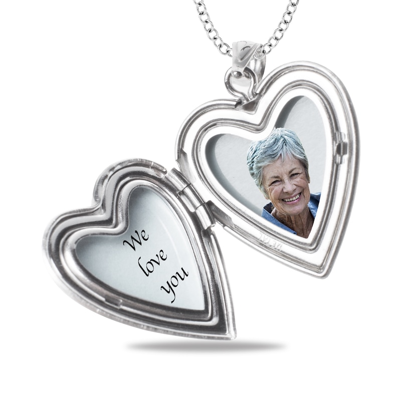 Main Image 3 of Engravable Enamel Rose Floral "I Love You" Photo Heart Locket in Sterling Silver (1-2 Images and 3 Lines)