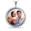 Thumbnail Image 1 of Engravable Photo Rope Chain Frame Circle Pendant in Sterling Silver (1 Image and 4 Lines)