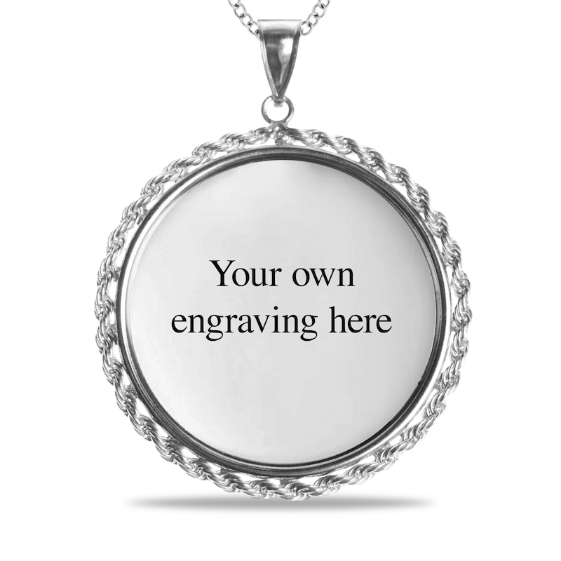 Main Image 3 of Engravable Photo Rope Chain Frame Circle Pendant in Sterling Silver (1 Image and 4 Lines)