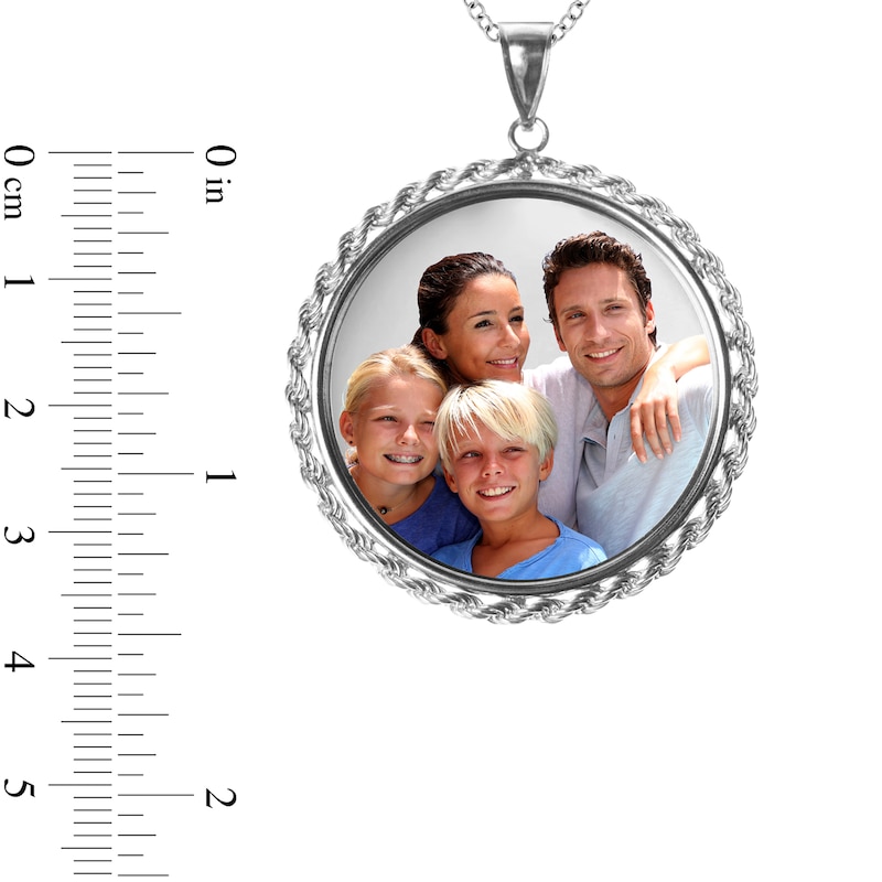 Main Image 4 of Engravable Photo Rope Chain Frame Circle Pendant in Sterling Silver (1 Image and 4 Lines)