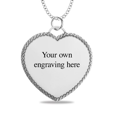Engravable Photo Rope Frame Heart Pendant in Sterling Silver (1 Image and 3 Lines)
