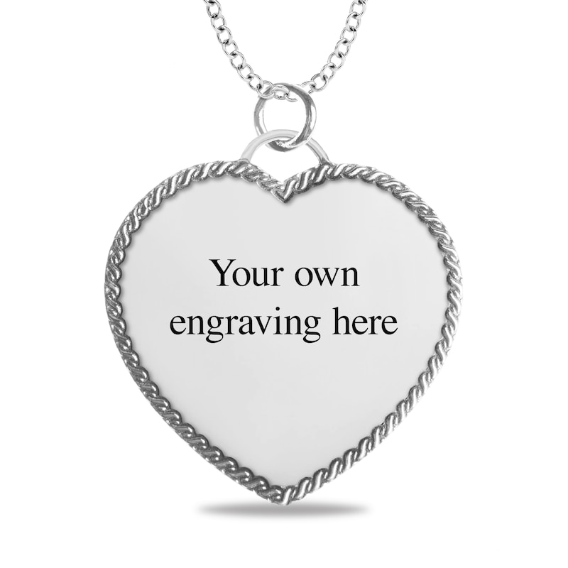 Engravable Photo Rope Frame Heart Pendant in Sterling Silver (1 Image and 3 Lines)