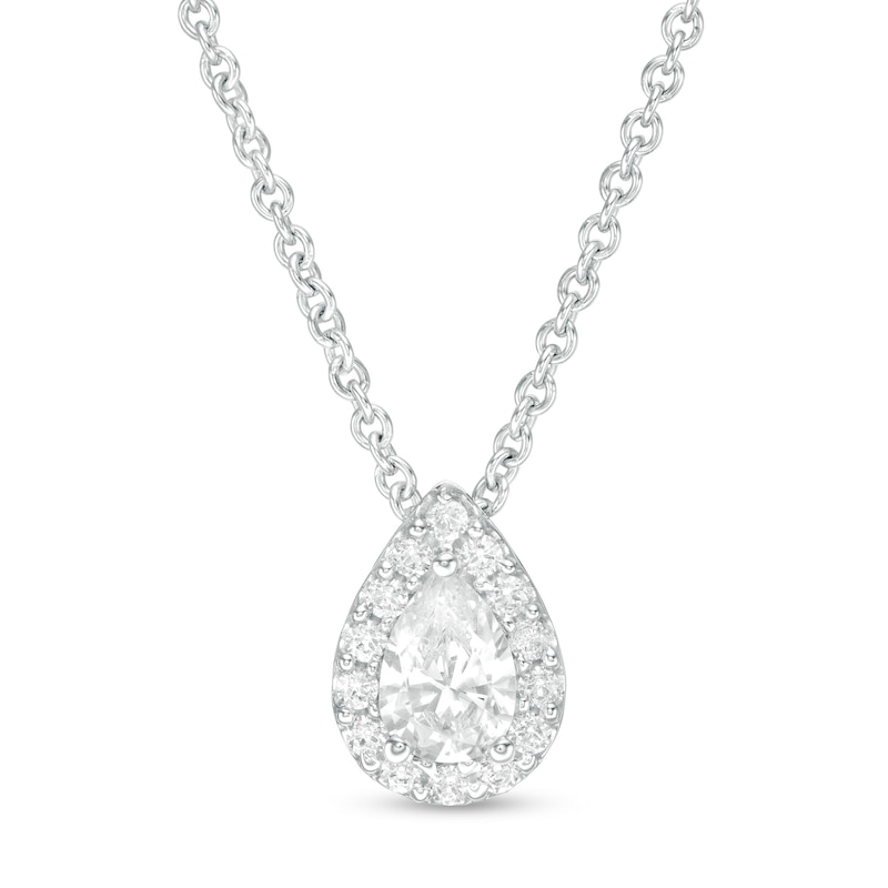 Main Image 1 of 0.29 CT. T.W. Certified Pear-Shaped Diamond Frame Pendant in 14K White Gold (I/SI2)