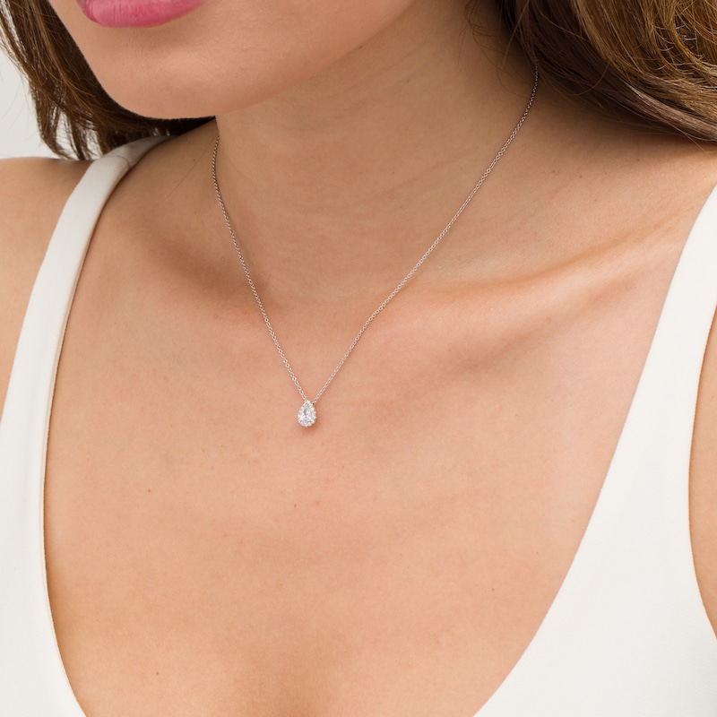 Main Image 2 of 0.29 CT. T.W. Certified Pear-Shaped Diamond Frame Pendant in 14K White Gold (I/SI2)