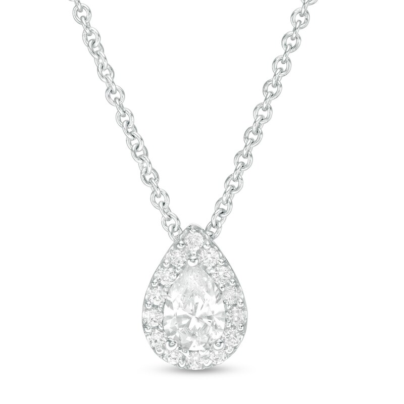Main Image 1 of 0.45 CT. T.W. Certified Pear-Shaped Diamond Frame Pendant in 14K White Gold (I/SI2)