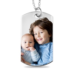 Large Engravable Photo Dog Tag Pendant in Sterling Silver (1 Image and 4 Lines)
