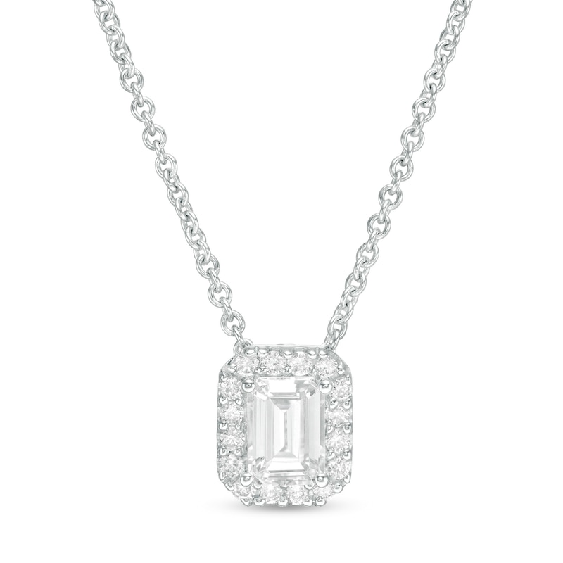 0.45 CT. T.W. Certified Emerald-Cut Diamond Frame Pendant in 14K White Gold (I/SI2)|Peoples Jewellers